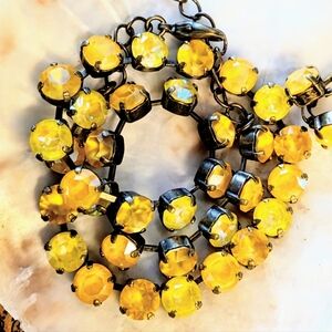 Bright Yellow Sunflower Crystal in Classic Tennis Necklace & Earrings on Brass